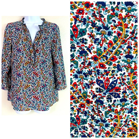 Zara Basic Floral Paisley V Neck Pullover 3/4 Sleeve Blouse Size M - Picture 1 of 5
